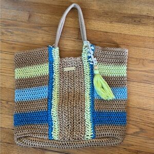 Shore Thing Large Lined Straw Summer Beach Bag 19.5” NWOT